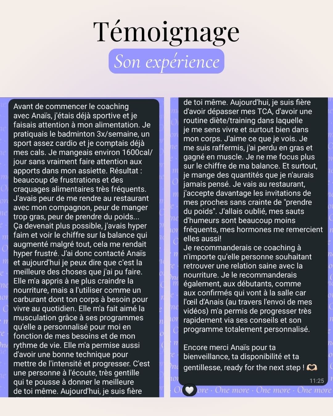Témoignage : accompagnement suivi training + diète & mindset.