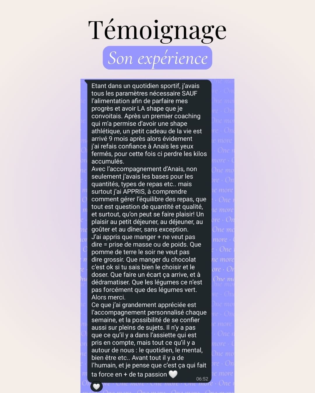 Témoignage : accompagnement suivi diète & mindset.