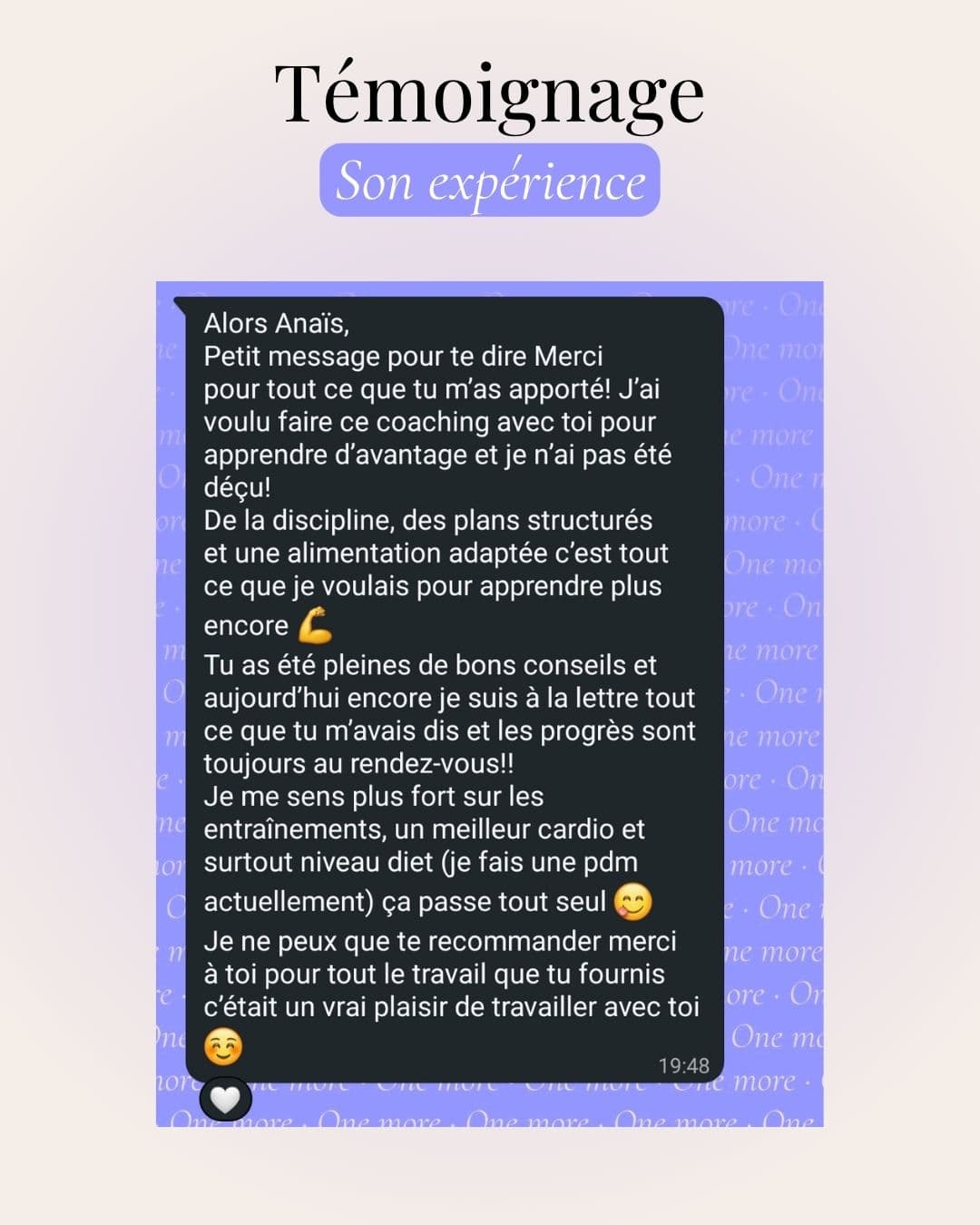 Témoignage : accompagnement suivi training + diète & mindset.