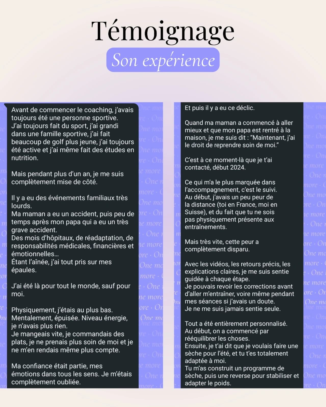 Témoignage : après une année familiale très lourde, un coaching à distance entre la France et la Suisse, où les vidéos et les retours précis ont remplacé la présence physique.